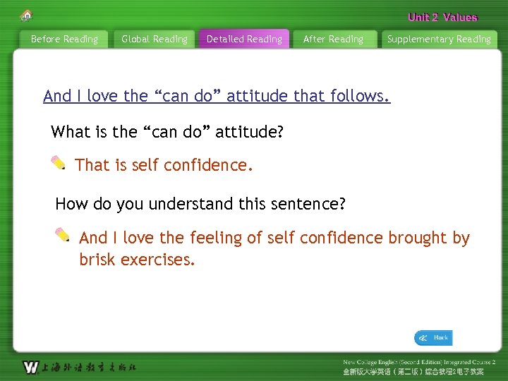 Unit 2 Values Before Reading Global Reading Detailed Reading After Reading Supplementary Reading And