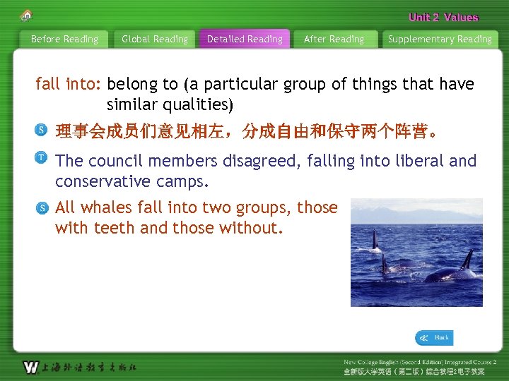 Unit 2 Values Before Reading Global Reading Detailed Reading After Reading Supplementary Reading fall