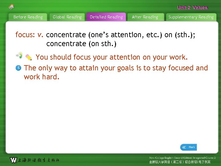 Unit 2 Values Before Reading Global Reading Detailed Reading After Reading Supplementary Reading focus: