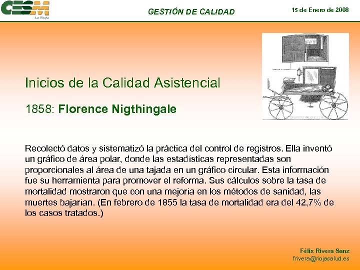 GESTIÓN DE CALIDAD 15 de Enero de 2008 Inicios de la Calidad Asistencial 1858: