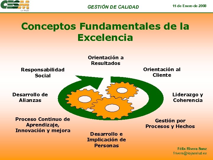 GESTIÓN DE CALIDAD 15 de Enero de 2008 Conceptos Fundamentales de la Excelencia Orientación