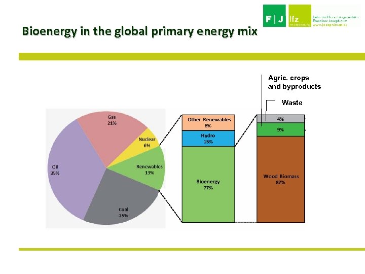 Bioenergy in the global primary energy mix Agric. crops and byproducts Waste 