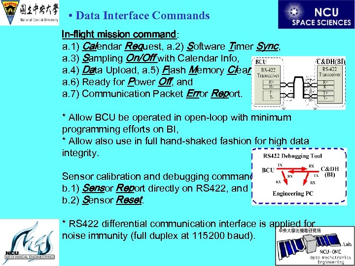  • Data Interface Commands In-flight mission command: a. 1) Calendar Request, a. 2)