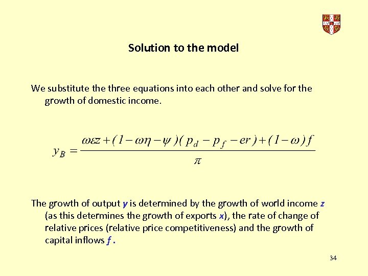 Solution to the model We substitute three equations into each other and solve for