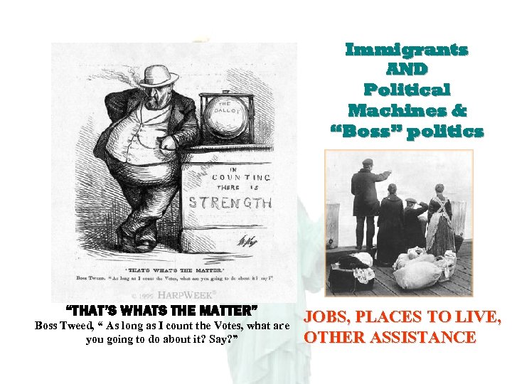 Immigrants AND Political Machines & “Boss” politics “THAT’S WHATS THE MATTER” Boss Tweed, “