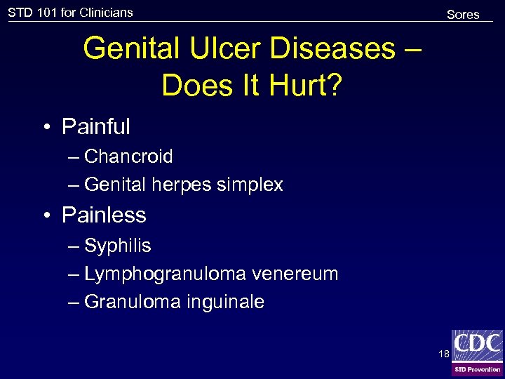 STD 101 for Clinicians Sores Genital Ulcer Diseases – Does It Hurt? • Painful