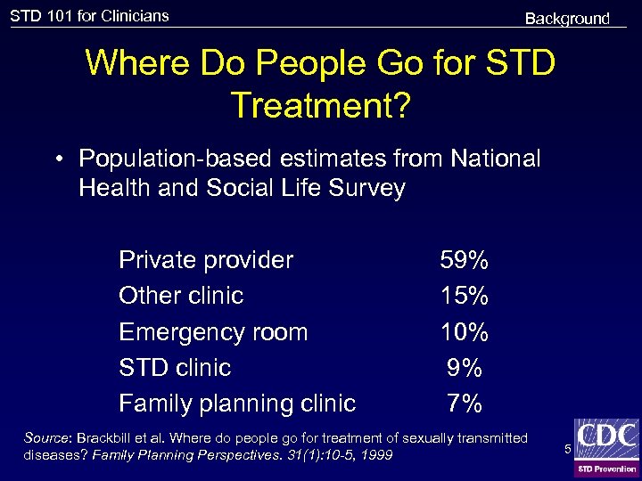 STD 101 for Clinicians Background Where Do People Go for STD Treatment? • Population-based