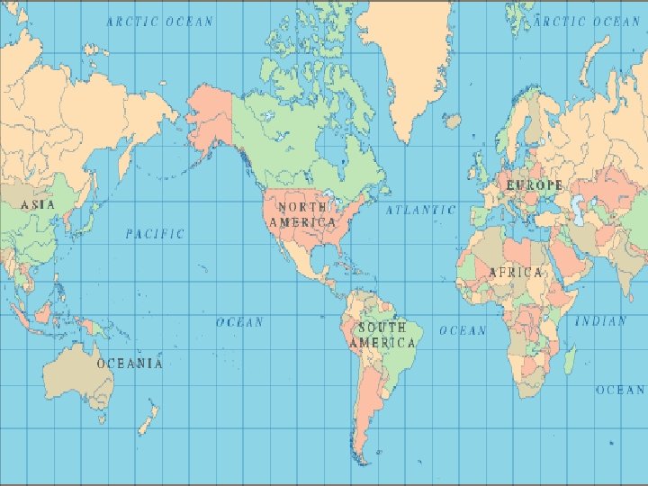 World map America in the middle 