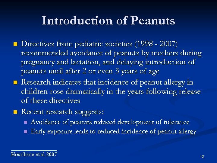 Introduction of Peanuts Directives from pediatric societies (1998 - 2007) recommended avoidance of peanuts