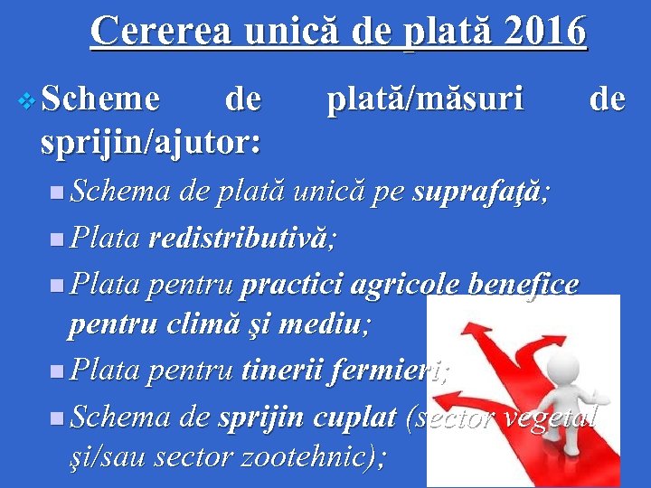 Cererea unică de plată 2016 v Scheme de sprijin/ajutor: n Schema plată/măsuri de plată