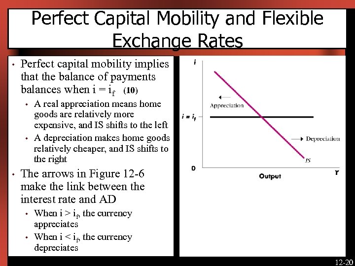 Perfect Capital Mobility and Flexible Exchange Rates • Perfect capital mobility implies that the
