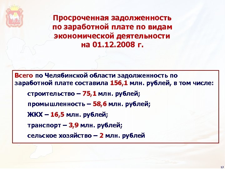 Просроченная задолженность по заработной плате по видам экономической деятельности на 01. 12. 2008 г.
