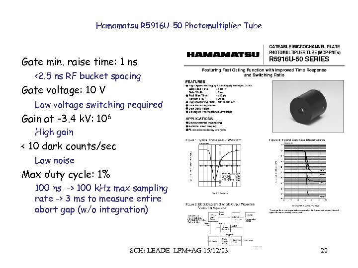 Hamamatsu R 5916 U-50 Photomultiplier Tube Gate min. raise time: 1 ns <2. 5