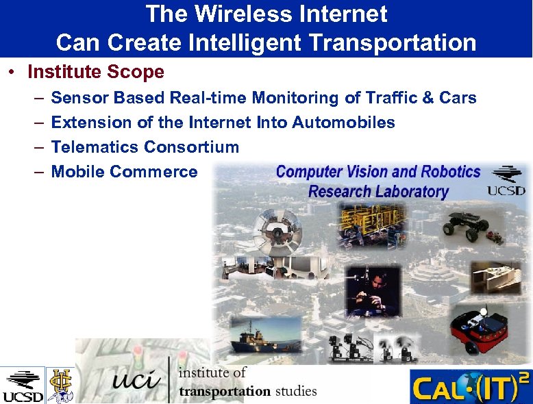 The Wireless Internet Can Create Intelligent Transportation • Institute Scope – – Sensor Based