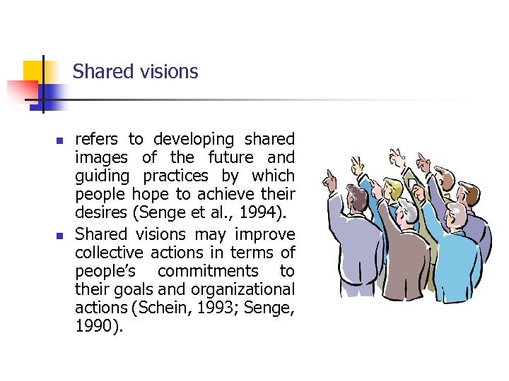 Shared visions n n refers to developing shared images of the future and guiding