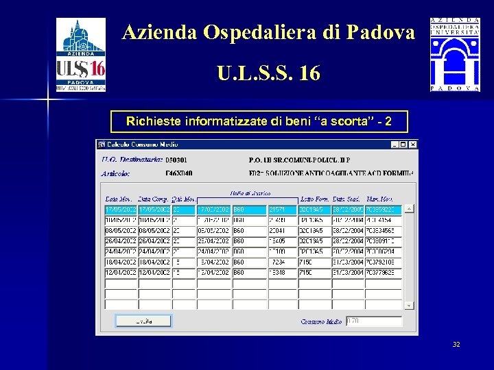 Azienda Ospedaliera di Padova U. L. S. S. 16 Richieste informatizzate di beni “a