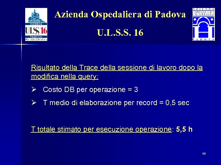 Azienda Ospedaliera di Padova U. L. S. S. 16 Risultato della Trace della sessione