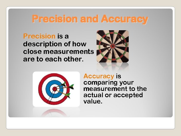 Precision and Accuracy Precision is a description of how close measurements are to each