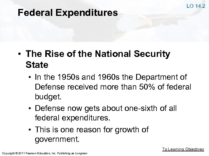 LO 14. 2 Federal Expenditures • The Rise of the National Security State •