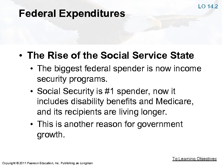 LO 14. 2 Federal Expenditures • The Rise of the Social Service State •