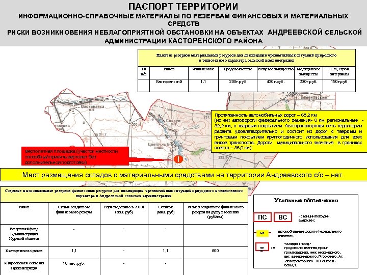 ПАСПОРТ ТЕРРИТОРИИ ИНФОРМАЦИОННО-СПРАВОЧНЫЕ МАТЕРИАЛЫ ПО РЕЗЕРВАМ ФИНАНСОВЫХ И МАТЕРИАЛЬНЫХ СРЕДСТВ РИСКИ ВОЗНИКНОВЕНИЯ НЕБЛАГОПРИЯТНОЙ ОБСТАНОВКИ