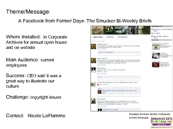 Theme/Message: A Facebook from Former Days: The Smucker Bi-Weekly Briefs Where Installed: in Corporate