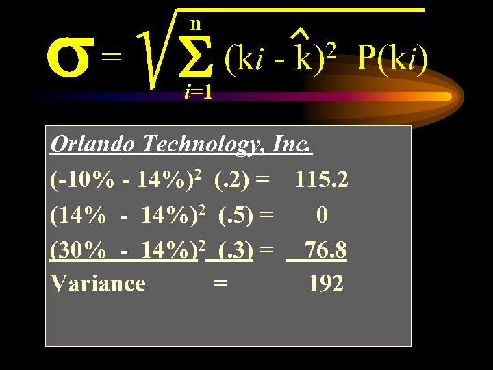 s= n S (ki - 2 k) i=1 Orlando Technology, Inc. (-10% - 14%)2
