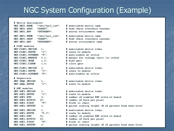 NGC System Configuration (Example) # Device description DET. DEV 1. NAME "/dev/ngc 0_com"; #