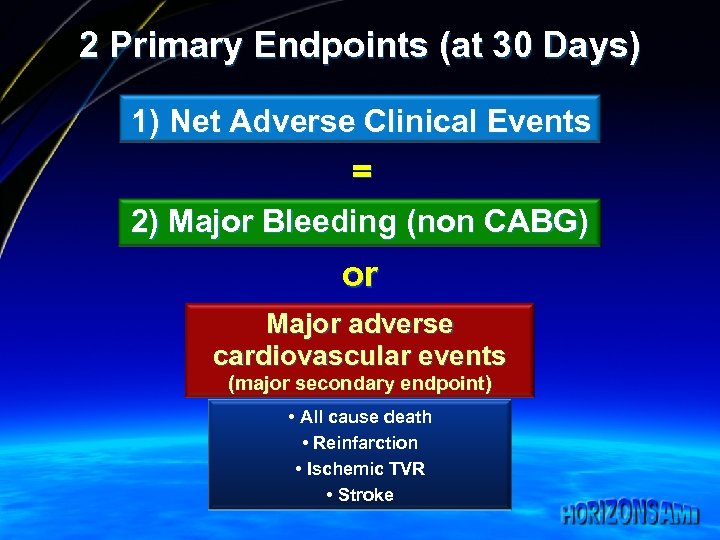 2 Primary Endpoints (at 30 Days) 1) Net Adverse Clinical Events = 2) Major