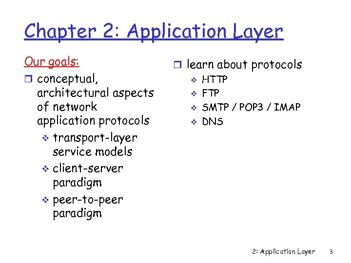 Chapter 2: Application Layer Our goals: r conceptual, architectural aspects of network application protocols