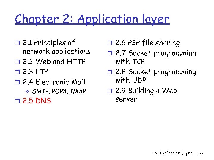 Chapter 2: Application layer r 2. 1 Principles of network applications r 2. 2