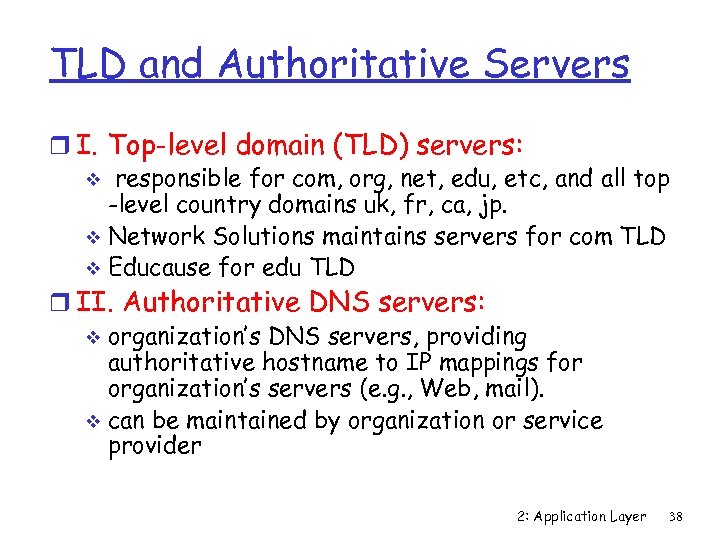 TLD and Authoritative Servers r I. Top-level domain (TLD) servers: v responsible for com,