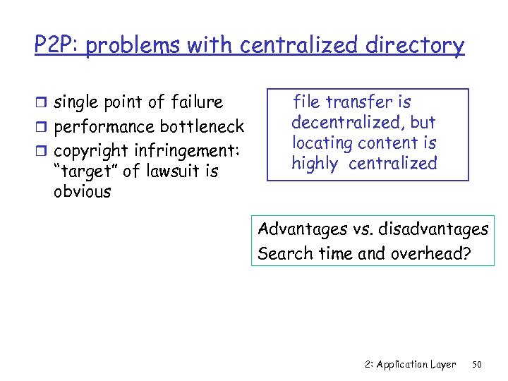 P 2 P: problems with centralized directory r single point of failure r performance