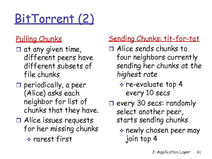 Bit. Torrent (2) Pulling Chunks r at any given time, different peers have different