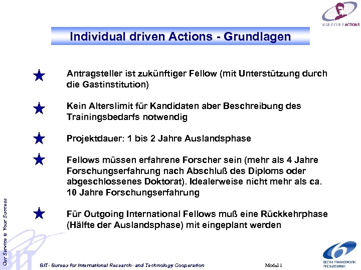 Individual driven Actions - Grundlagen Antragsteller ist zukünftiger Fellow (mit Unterstützung durch die Gastinstitution)