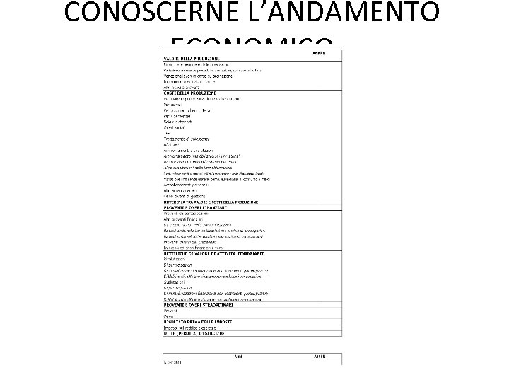 CONOSCERNE L’ANDAMENTO ECONOMICO 