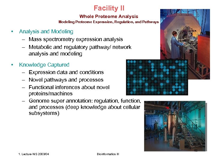 Facility II Whole Proteome Analysis Modeling Proteome Expression, Regulation, and Pathways • Analysis and