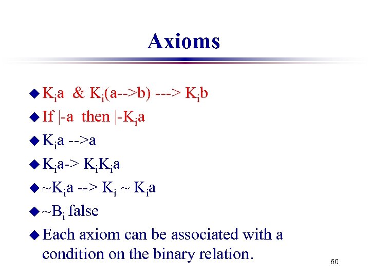 Axioms u Ki a & Ki(a-->b) ---> Kib u If |-a then |-Kia u