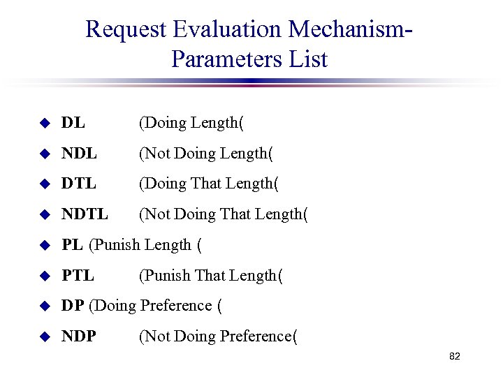 Request Evaluation Mechanism. Parameters List u DL (Doing Length( u NDL (Not Doing Length(