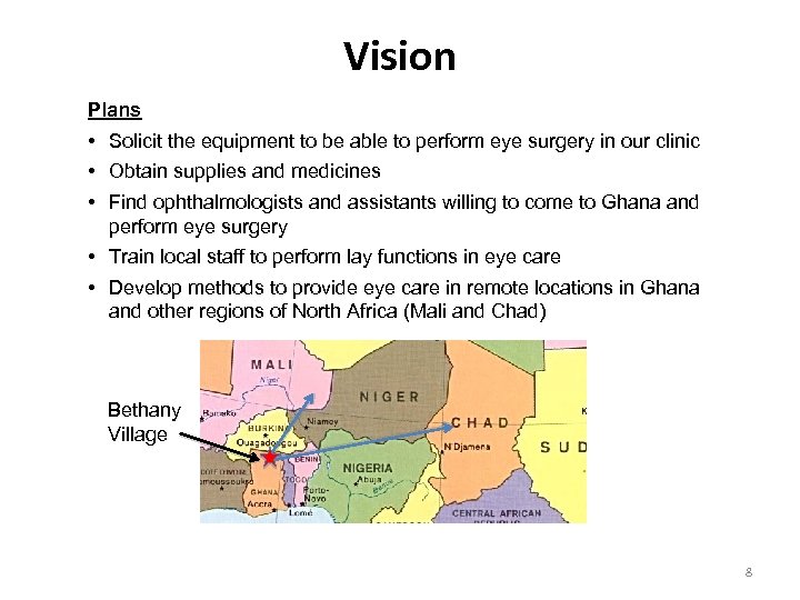 Vision Plans • Solicit the equipment to be able to perform eye surgery in