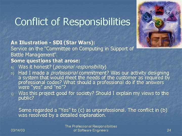 Conflict of Responsibilities An Illustration - SDI (Star Wars): Service on the “Committee on