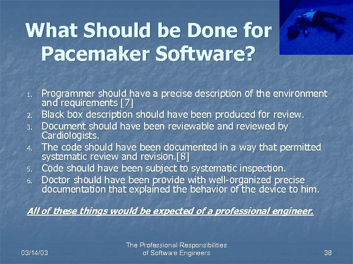 What Should be Done for Pacemaker Software? 1. 2. 3. 4. 5. 6. Programmer