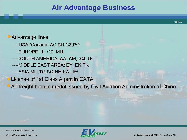 Air Advantage Business Page 11 Advantage lines: ----USA /Canada: AC, BR, CZ, PO ----EUROPE: