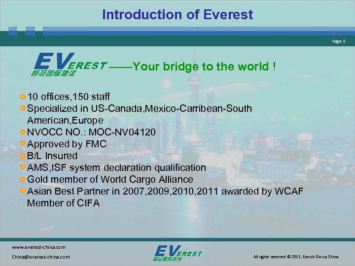 Introduction of Everest Page 3 ——Your bridge to the world ! 10 offices, 150