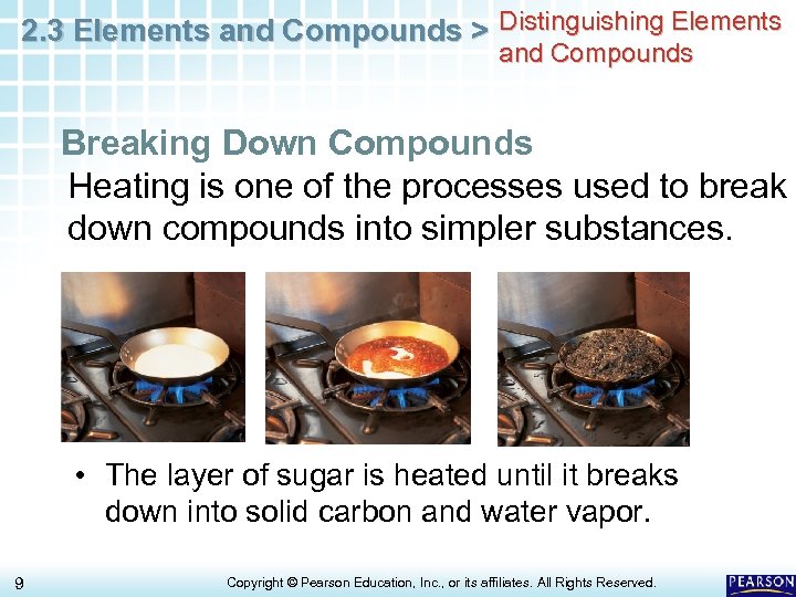 2. 3 Elements and Compounds > Distinguishing Elements and Compounds Breaking Down Compounds Heating