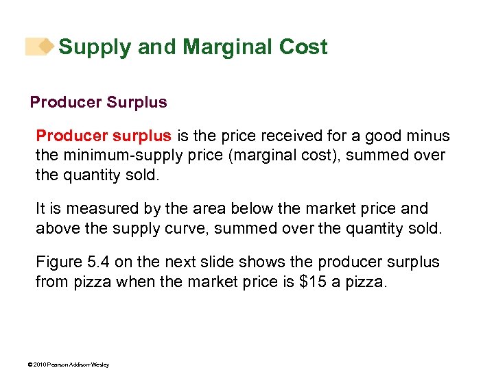 Supply and Marginal Cost Producer Surplus Producer surplus is the price received for a