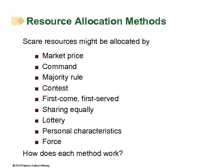 Resource Allocation Methods Scare resources might be allocated by < < < < <