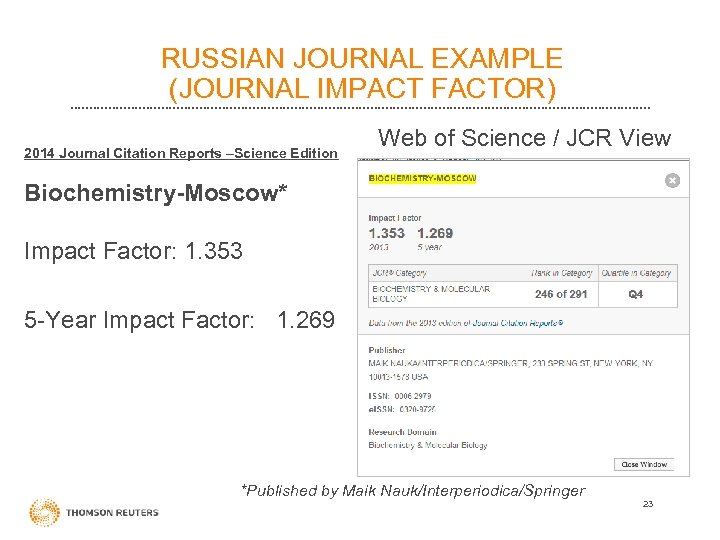 RUSSIAN JOURNAL EXAMPLE (JOURNAL IMPACT FACTOR) 2014 Journal Citation Reports –Science Edition Web of