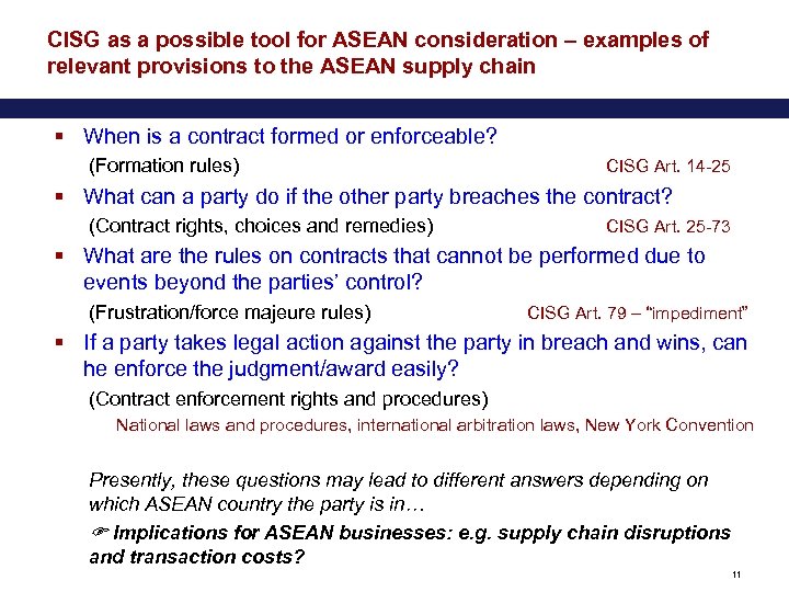 CISG as a possible tool for ASEAN consideration – examples of relevant provisions to