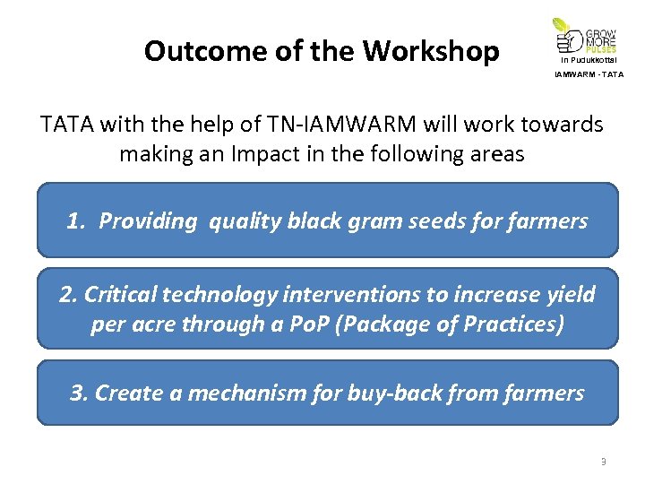 Outcome of the Workshop In Pudukkottai IAMWARM - TATA with the help of TN-IAMWARM